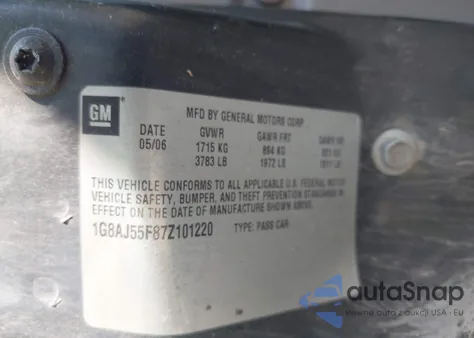 2007 Saturn Ion Ion 2 from USA, damaged, VIN 1G8AJ55F87Z101220